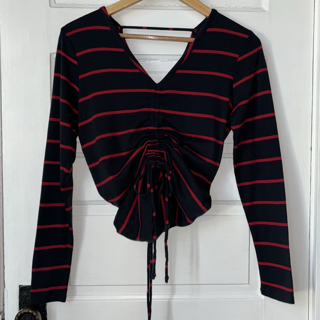 Chaser Striped Ruched V- Neck